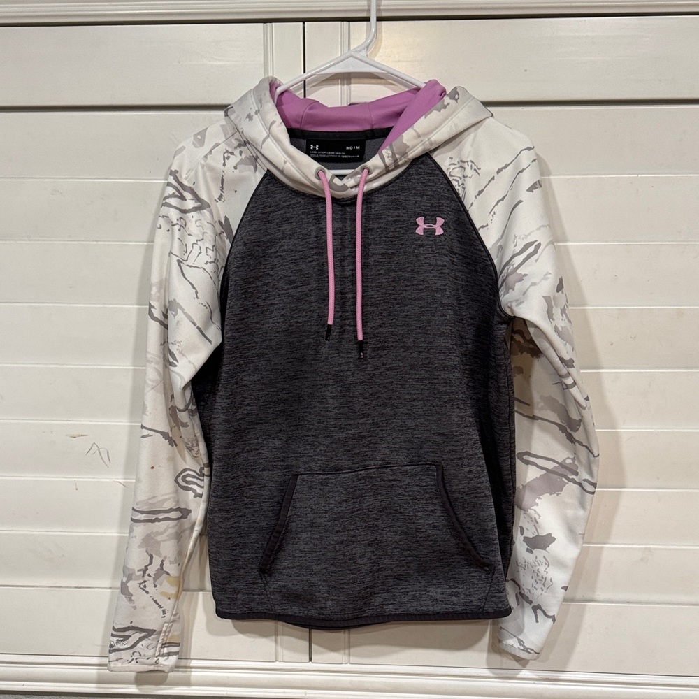 Under Armour Charcoal and Cream Hoodie with Pink Details